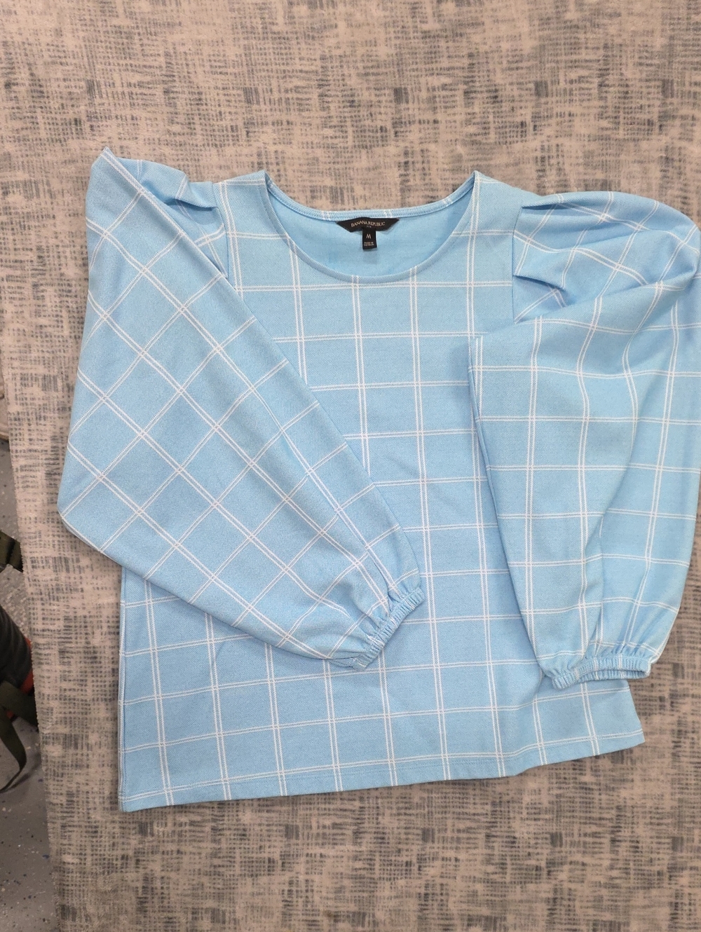 Banana Republic Light Blue Windowpane Crew Top